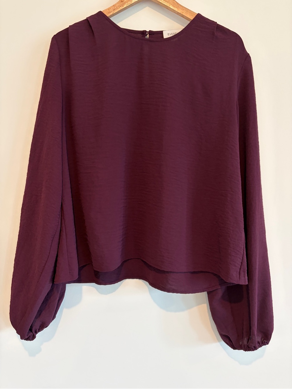 Evereve Pleated Shoulder Balloon Sleeve Blouse Plum Burgundy Large